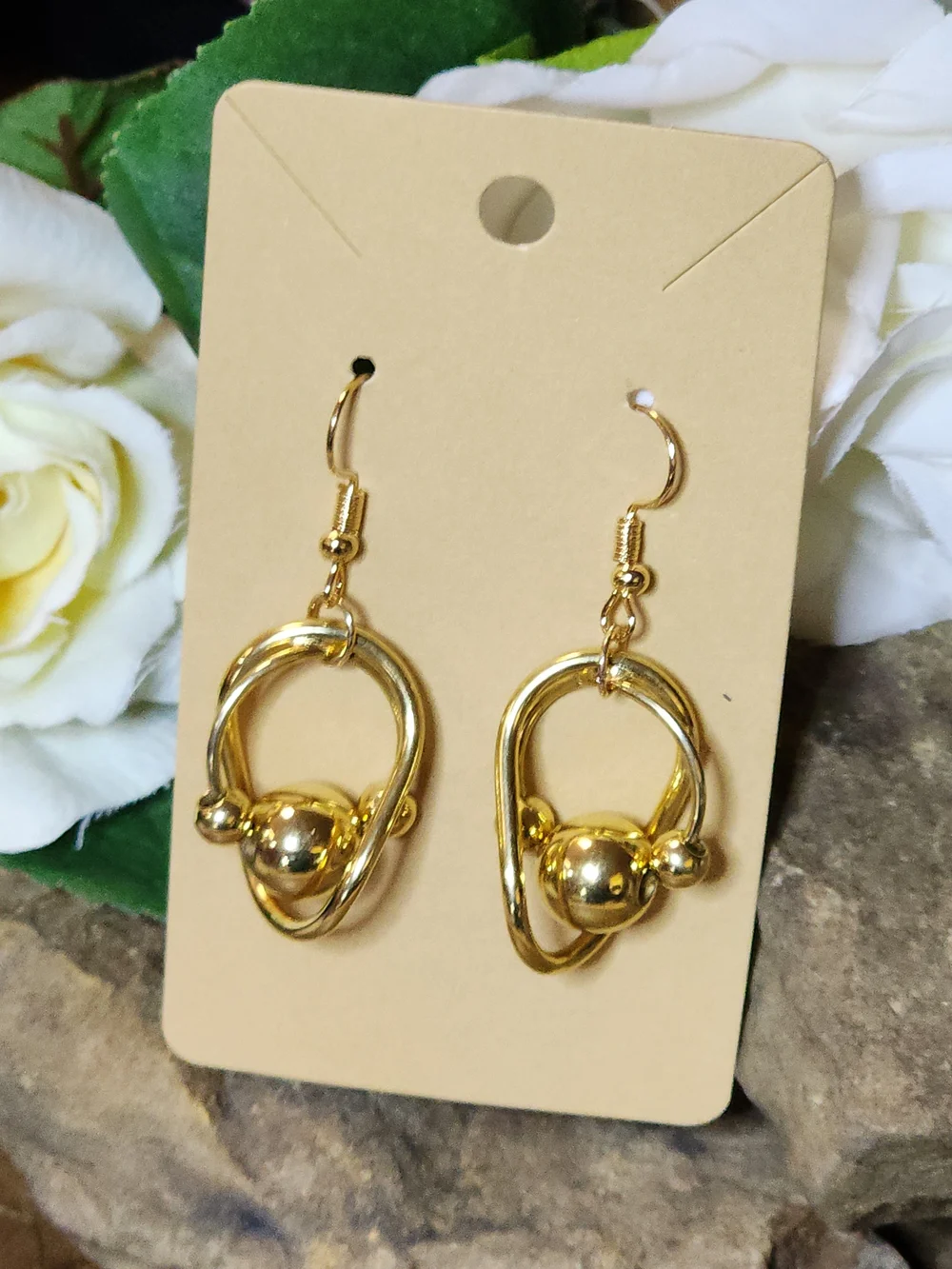 Gold Toned Loop Ball Drop Earrings - Women Jewelry